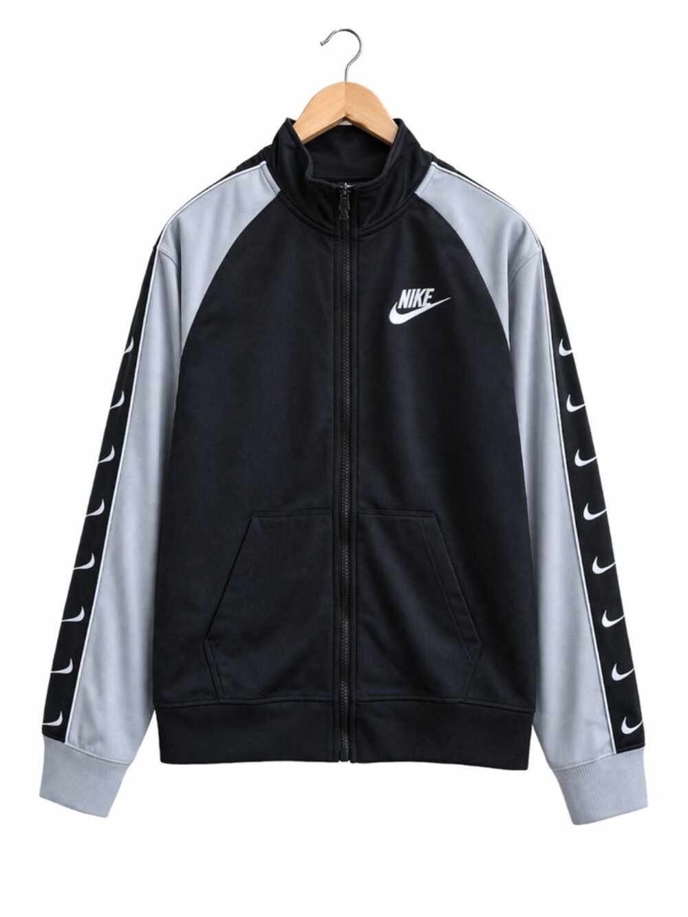 Nike Boys Full-Zip Track Jacket Black Gray Youth Size 7 Swoosh Warm-Up